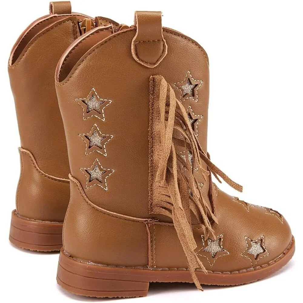 Girls 1-Camel Microfiber Little Kids Mid Calf Western Pointed Toe Riding Boots